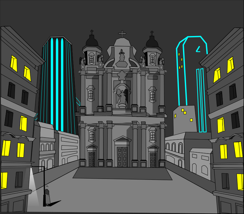 Visão panorâmica da igreja do centro da cidade